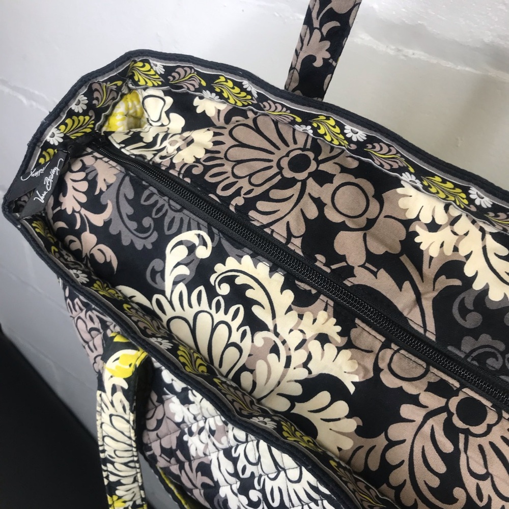 Vera Bradley Baroque Quilted Large Tote Bag Zipper Top Black Yellow Travel - Picture 9 of 10